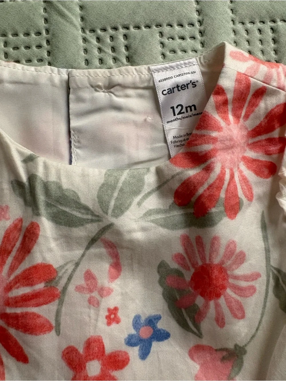 Carter's Cream Cotton Dress with Peach & Blue Floral Print